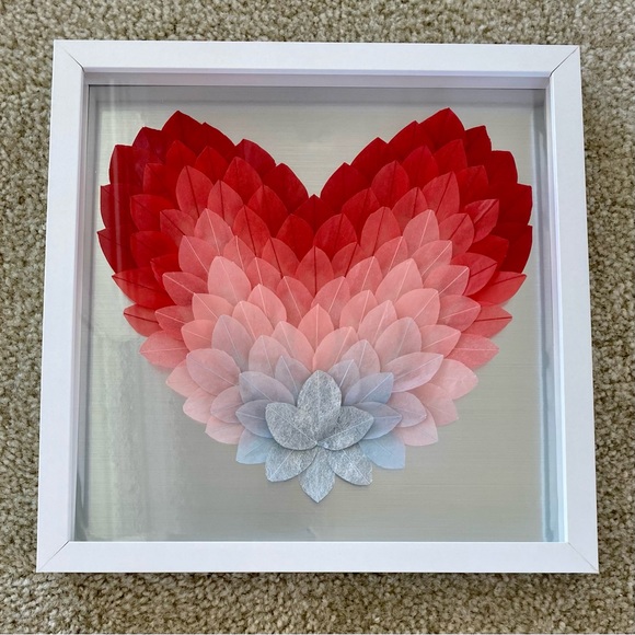 Other - Handmade Luxury Framed Art Ombré Heart Paper Feathers Wood Shadow Box 13x13 in.